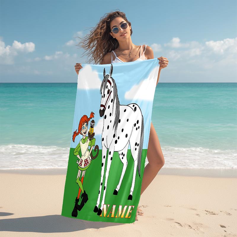 Personalized Girl Horse Adventure Beach Towel Microfiber Beach Towel Thin Absorbent for Beach Swimming Yoga Bath Sports. 0910255