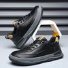 Men's Genuine Leather Crooked Head White Sneakers - Spring, Versatile, Thick Sole, Breathable, Hollow Casual Board Shoes