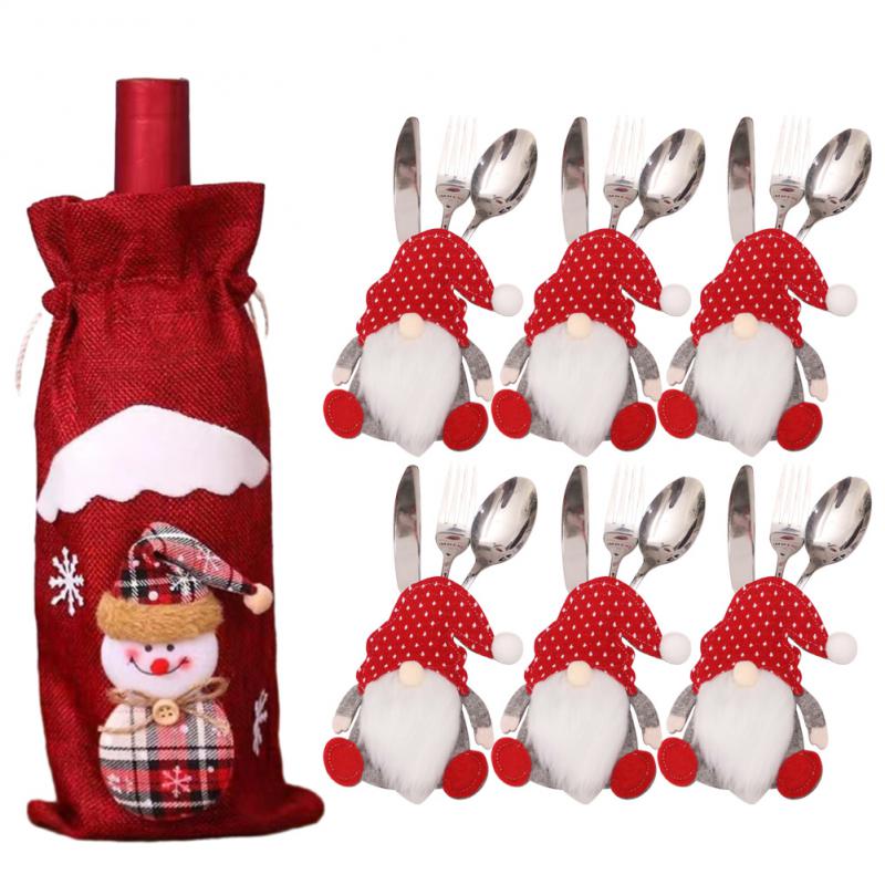 Kreativní vánoční sada na víno Zlaté sametové šaty Obaly na láhev vína Rukáv Santa Sněhulák Vánoce Nový rok Dekorace na jídelní stůl