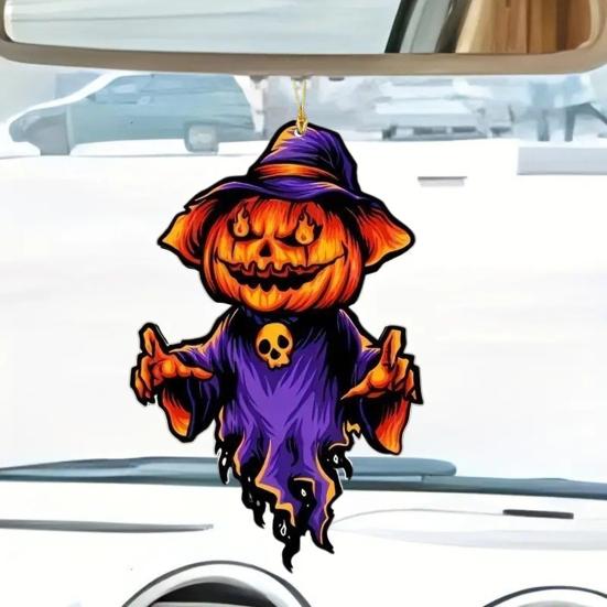 Automobile Pendant Lightweight Acrylic Rearview Mirror Decoration 2D Pumpkin Design Safety Anti-Blocking Cat Pendant