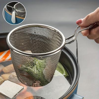 Food Strainers 304 Stainless Steel Colander Household Kitchen  Pot Filter Mesh Sieve Noodle Colander With Hook Artifact