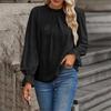 Women's Fashion Casual Dot Pleated Round Neck Ruffled Long Sleeve Solid Color Top