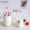300ml Strawberry Orange Cute Glass Cup Transparent Coffee Milk Water Cups Student Milk Heat Resistant Cold Drinks Without Straw