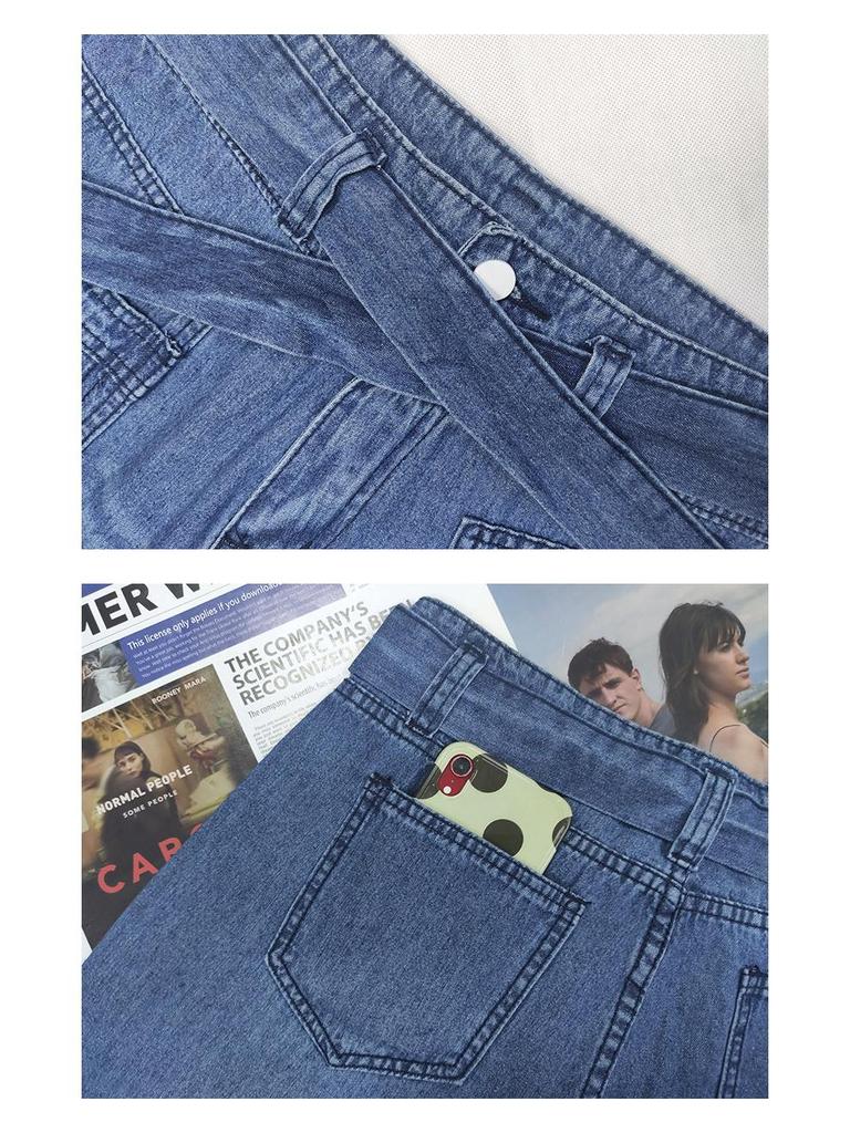 European Elegant Wide-Leg Drapey Lace-Up Slimming Artistic Jeans for Women