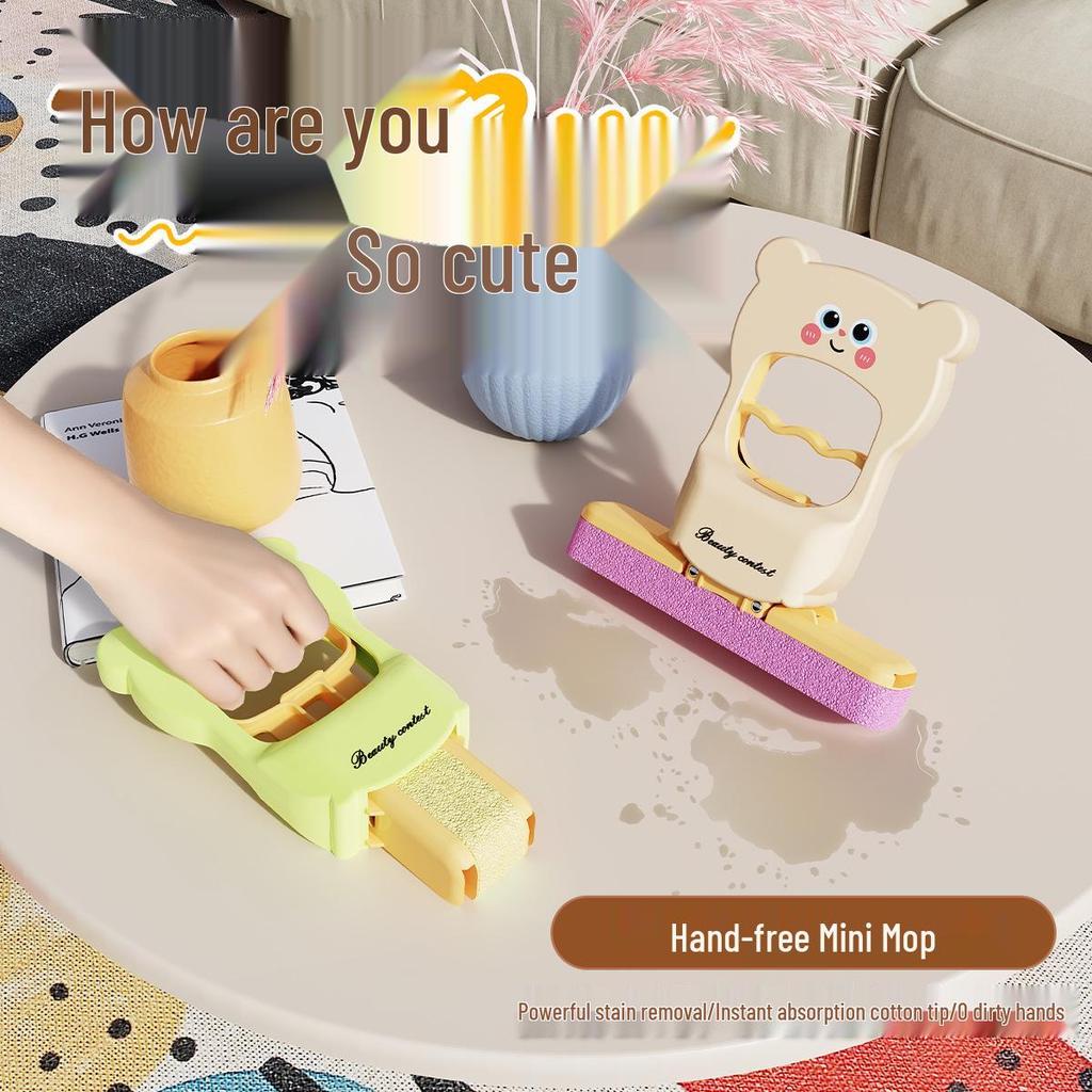 No-Wash Cartoon Bear Mini Mop for Household Bathroom & Desktop Cleaning
