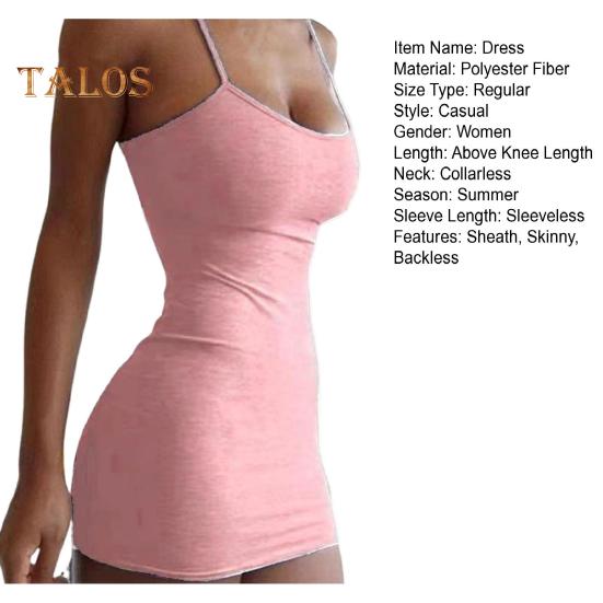 Women Slip Dress for Club Party Beach Spaghetti Strap Sheath Slim Fit Dress Sleeveless Backless Strappy Dress Solid Color Summer Mini Dress