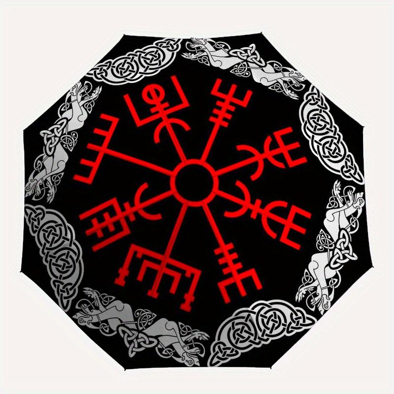Viking Vegvisir Compass Norse Symbol Decal Car Window Laptop Black/RedUmbrella, Portable 3-Fold Umbrella for Men & Women,Christmas Gift ES172