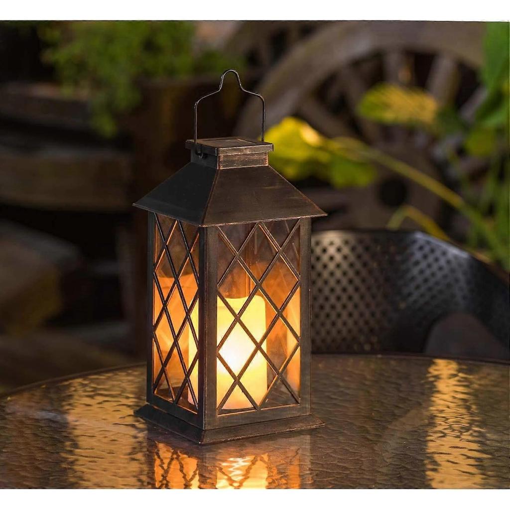 Solar Lantern Hanging Garden Outdoor Lights Flickering Flameless Candle Waterproof LED Lamp