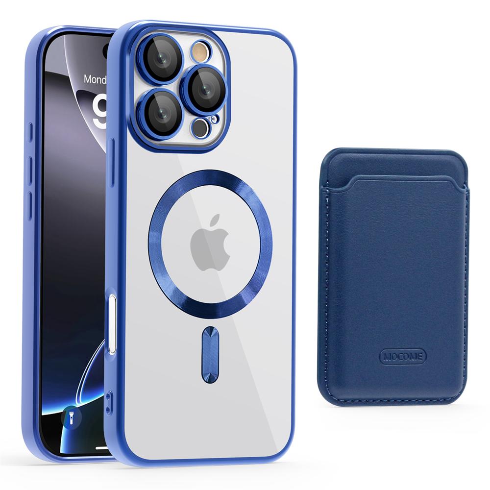 For Magsafe Wallet Leather Plating Clear Case For iPhone 12 13 14 15 16 Pro Max 11 Card Holder Phone Bag Cover