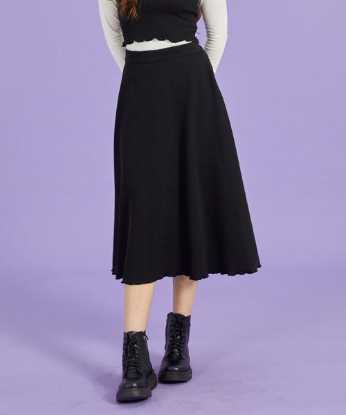 Collet Women Knit Semi-Flare Midi Long Skirt [Black] Long Skirt Ver.