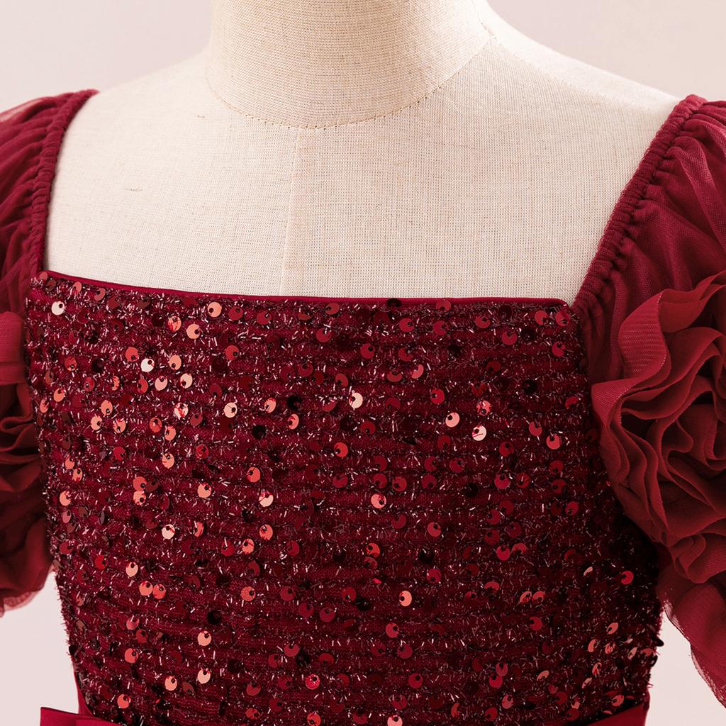 Sukienka Księżniczki Druhny na Wesela Lato Dziecko Formalna Kokarda Długa Suknia na Szkołę Imprezę Wieczorową Dzieci Nowy Rok Ubranie 519