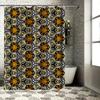 Exotic Retro Geometric Shower Curtain with Animal Print Modern Bath Decor In Black Gold Color Pattern for Bathroom Decoration Si