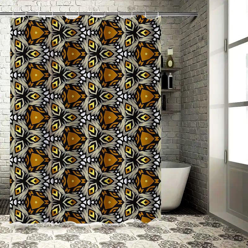 Exotic Retro Geometric Shower Curtain with Animal Print Modern Bath Decor In Black Gold Color Pattern for Bathroom Decoration Si
