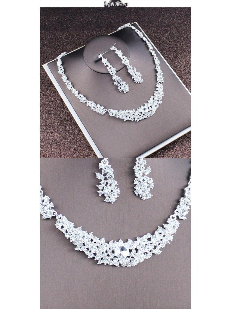 2022 Bridal Rhinestone Necklace & Earrings Set - Korean Wedding Hair & Dress Accessories