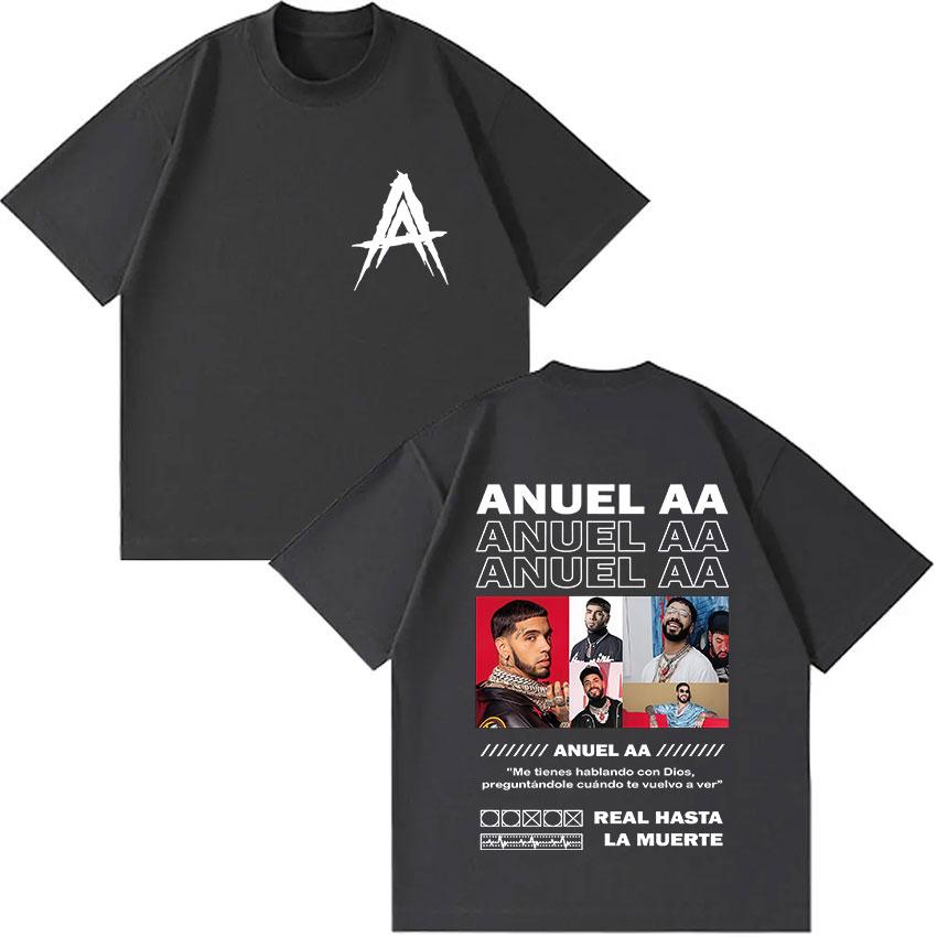 Anuel AA Real Hasta La Muerte Tour 2025 Product T-shirt Men Rap Gothic Oversized Pure Cotton Hip-hop Casual Loose Clothing