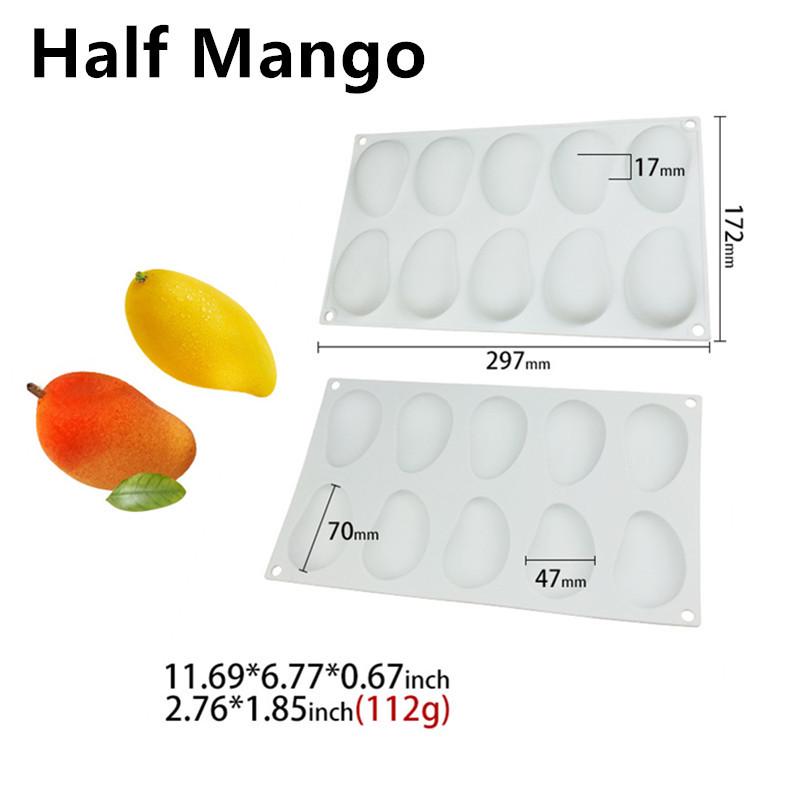 3D Fruchtmousse Silikon Kuchenformen: Birne, Apfel, Ananas, Pfirsich, Durian, Himbeere.