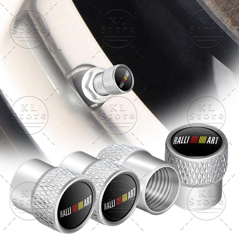 4 stuks Auto Styling RalliArt Embleem Wiel Band Ventieldopjes Stuurpen Hoes Stofkappen Voor Mitsubishi RalliArt Lancer 9 10 Asx Outlander