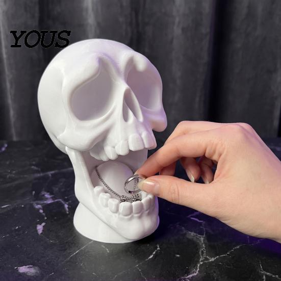 Gothic Desktop Decor 3D Printed Open Mouth Skull Headphone Stand, Skeleton Organizer for Men Organizer, DIY Paintable Ornament Gaming Room