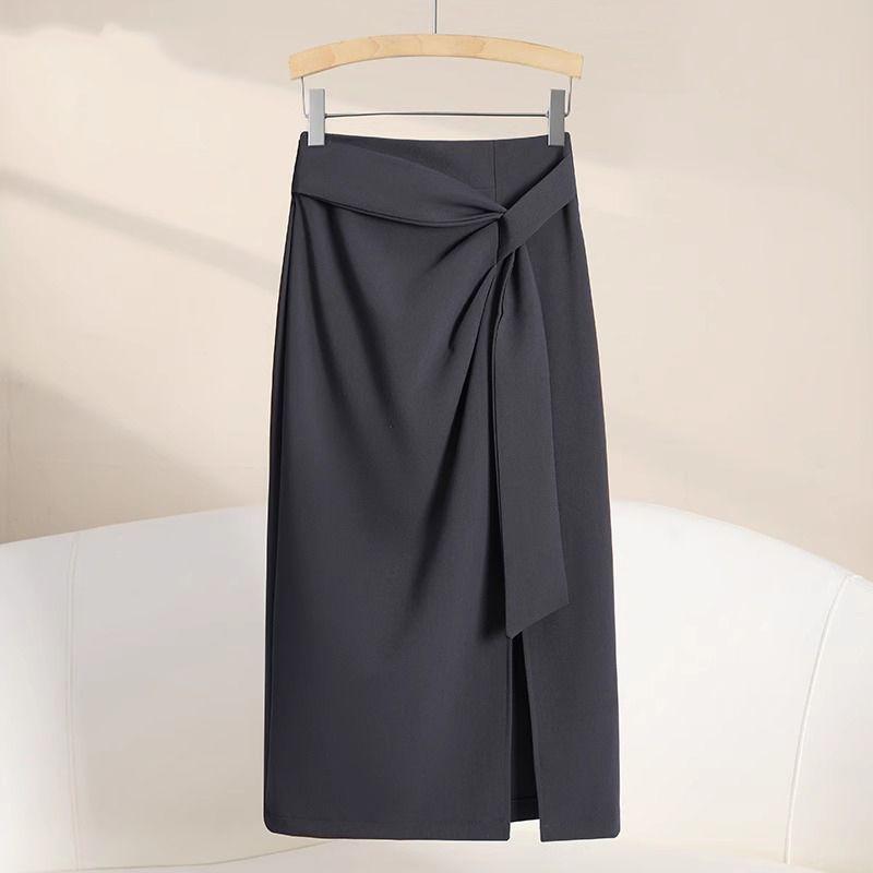 High Waist Slimming Asymmetrical Skirt With Slit For Office And Casual Wear