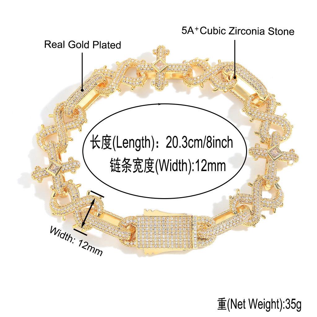 Hip Hop 8-Shape Thorn Cross Bracelet Cuban Chain Men's Zircon Personalized Trendy Jewelry