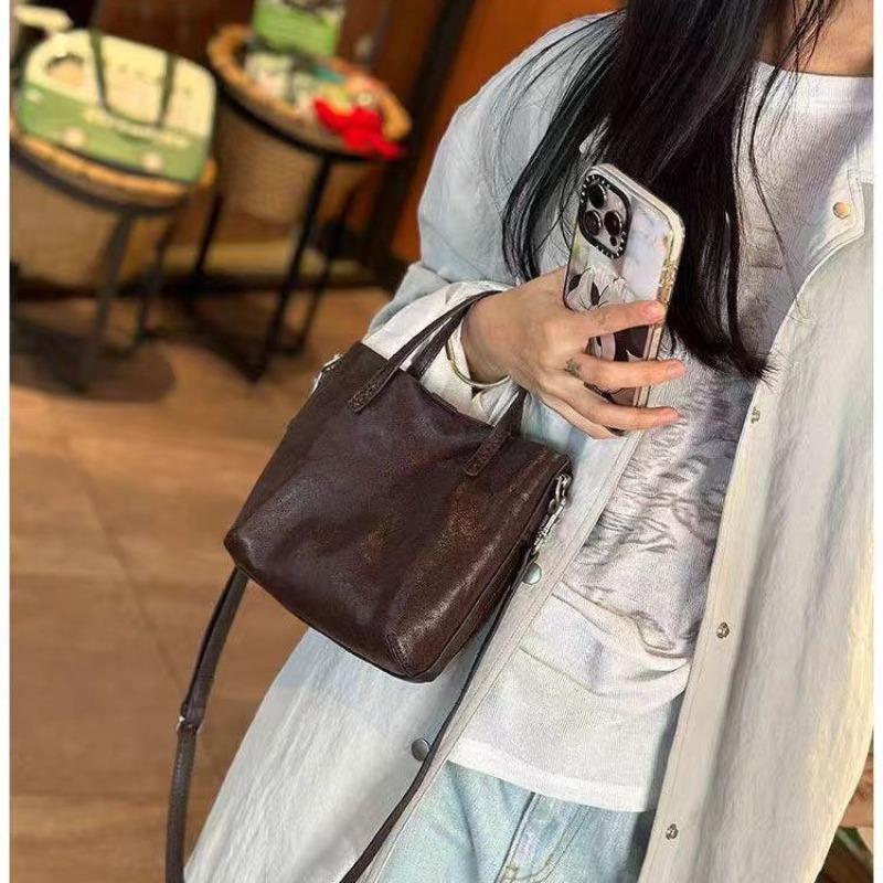 New Commuter Soft Leather Bucket Bag Women's Premium Sense Portable Tote Bag Vegetable Tanned Soft Leather Shoulder Messenger Bag