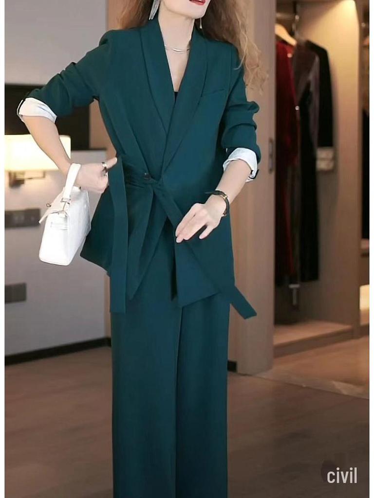 Popular Plus Size Loose Age-Reducing Wide-Leg Pants Suit for Women - Spring & Autumn Collection