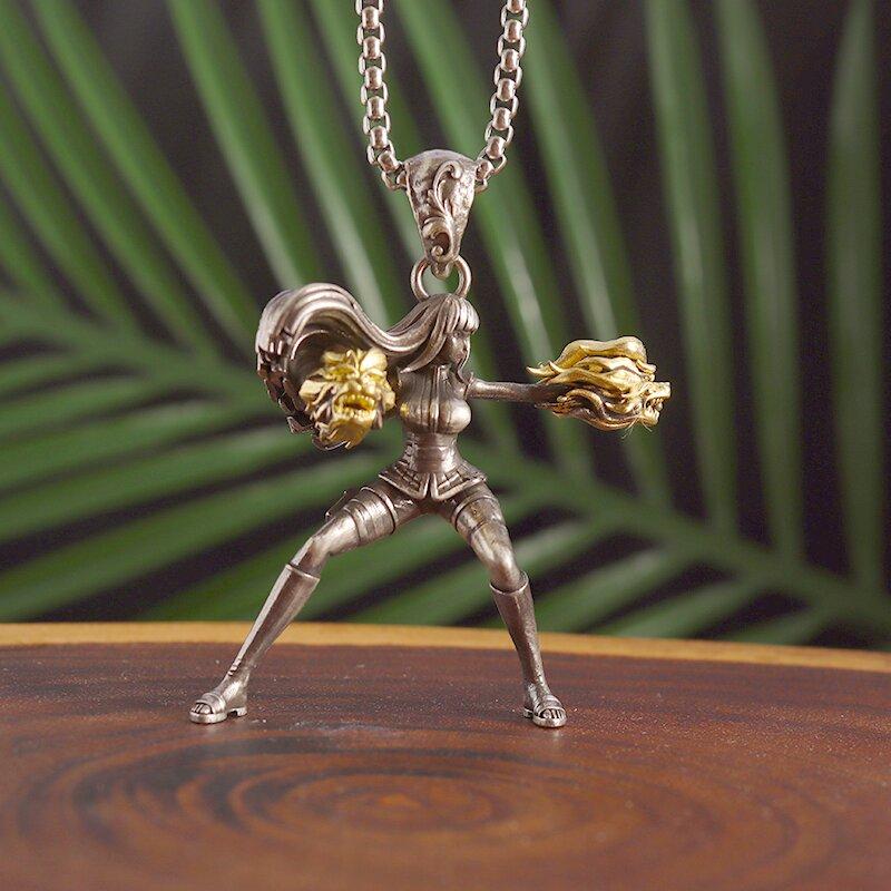 Hip Hop Violent Double Dragon Fist Sailor Moon Pendant Necklace for Men Women Personality Animation Character Jewelry