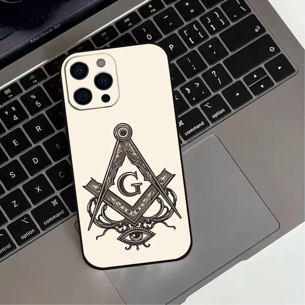 Freemasonry Symbol  Phone Case For iPhone 17,16,15,14,13,12,11 Plus,Pro Max,XS,Soft Silicone Black Cover