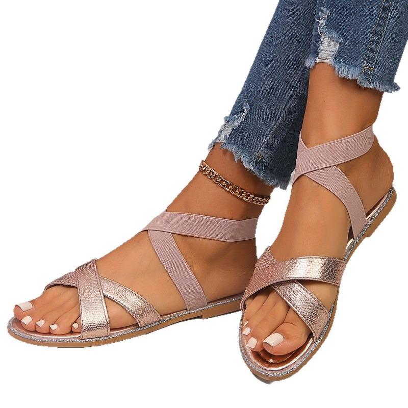 Large size new women's shoes summer cross elastic outer wear flat beach sandals