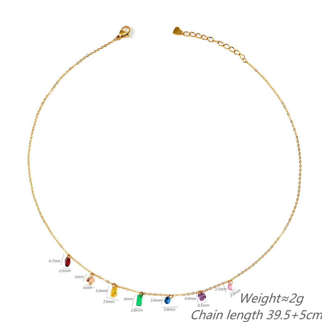 Colorful Summer Dream, Colored Zircon Necklace, Girl Stainless Steel O-Shaped Necklace Does Not Fade