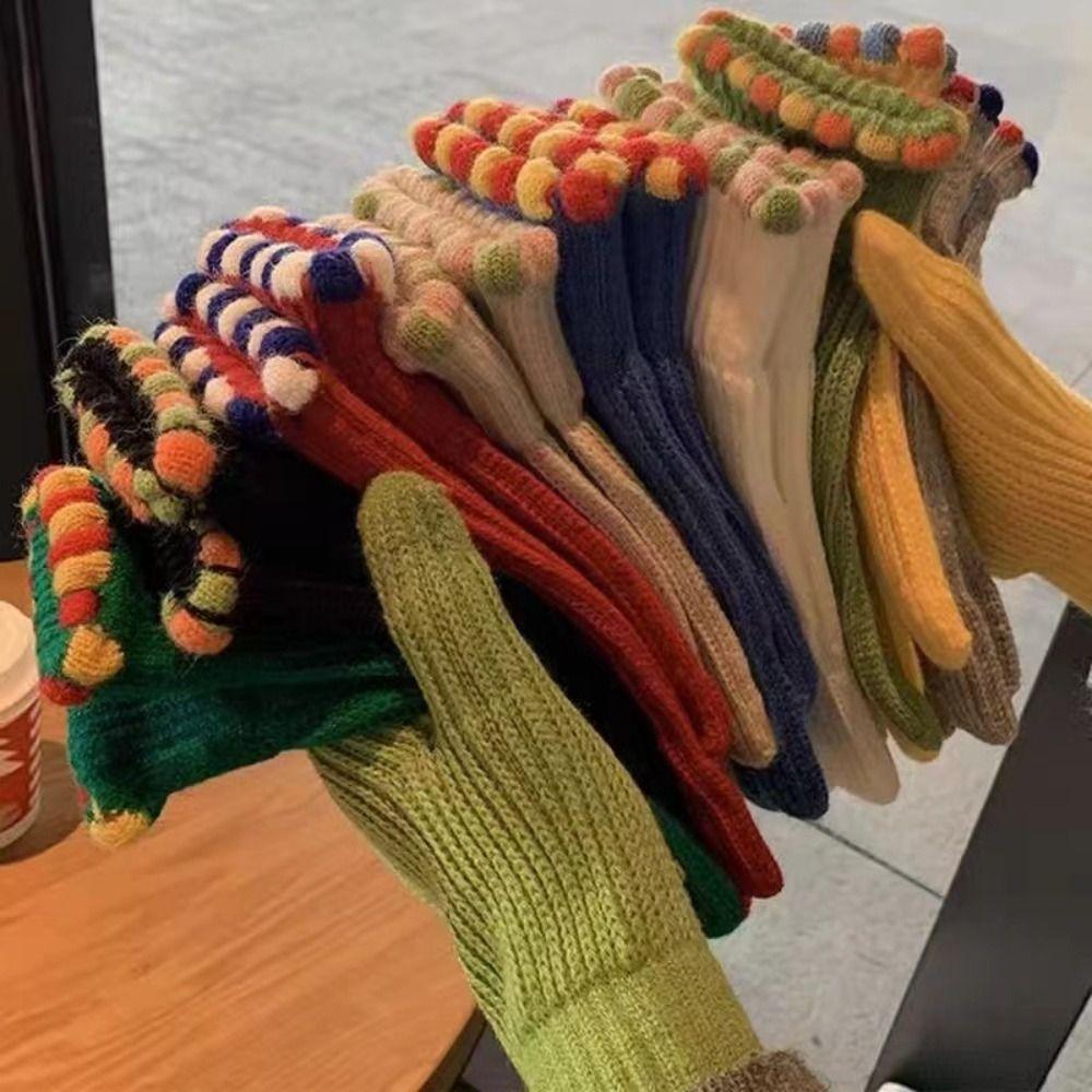 Korean Gloves Solid Color Student Winter Mittens Thickened Women Knitted Gloves Girls