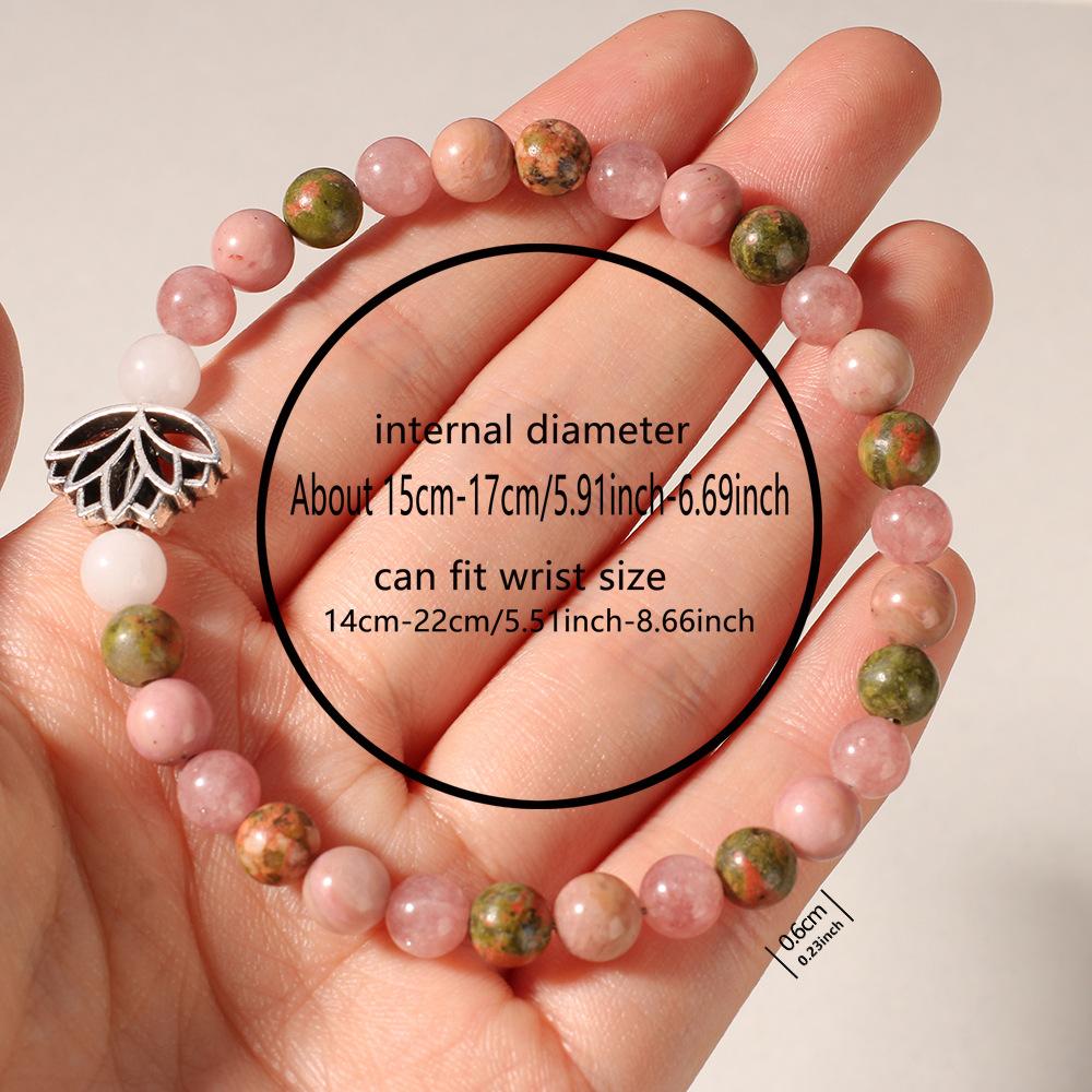 Rose Quartz Unakite And White Jade Beaded Bracelet With Silver Lotus Charm Serene Fashion Jewelry For Men Women Daily Wear Simple Versatile Accessory