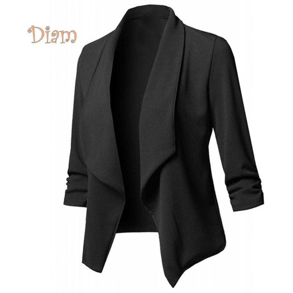 (M-5XL) Bürodame Revers Langarm Blazer Slim Fit Einfarbig Anzug Mantel Jacke