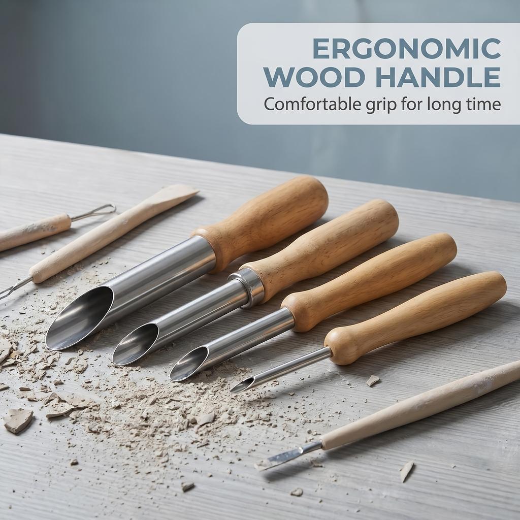 4 Pcs Solid Wood Stainless Steel Clay Hole Puncher Pottery Drilling Tool Wood Handle Ceramic Hole Maker for DIY Soft Clay Craft
