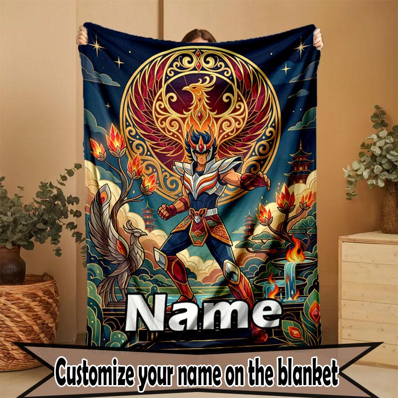 Custom Name Personalized Saint Seiya Print Blanket, Home Decor, Bedroom, Sofa, Camping, Couch, Gifts for Birthday Christmas