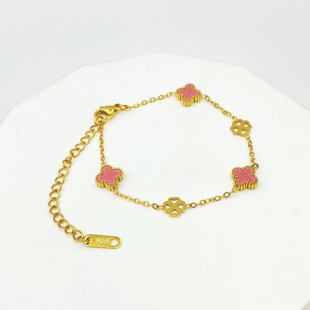 9MM Titanium Steel Four-leaf Clover Bracelet Shell Four-leaf Clover Hundred Bracelet No Color Loss Ins Lucky Grass Bracelet