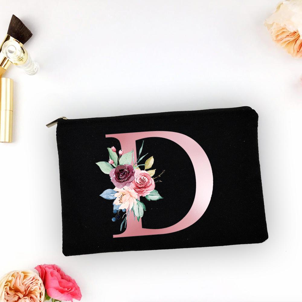 Pink Alphabet Flower A-Z Makeup Bag Make Up Pouch Women Shopping Travel Cosmetic Storage Lipstick Bags Large Capacity Organizer