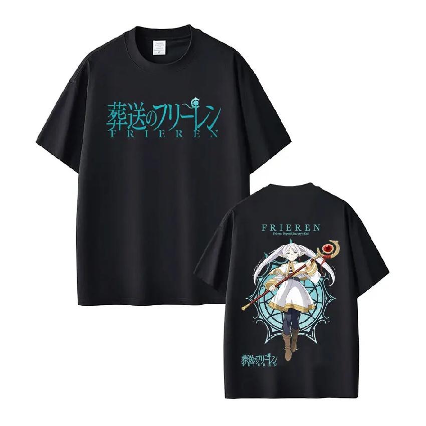 

Anime Frieren_ Beyond Journey s End Fern Frieren T-shirt Men Women Clothing Fashion Harajuku Short Sleeve Cotton Summer T-shirts S чёрный