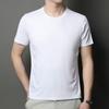 Brand 2025 Men's High-End Ice Silk Crew Neck Short Sleeve T-Shirt - Solid Color, Advanced Texture, New Summer Edition
