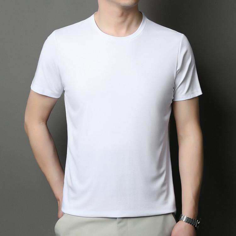 Brand 2025 Men's High-End Ice Silk Crew Neck Short Sleeve T-Shirt - Solid Color, Advanced Texture, New Summer Edition