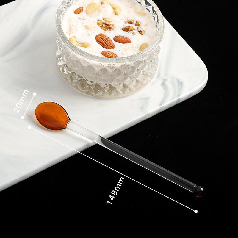 Glas-Rührlöffel Langer Griff Transparent Bunt Hitzebeständig für Kaffee Milchtee Zuhause Restaurant Catering-Bedarf