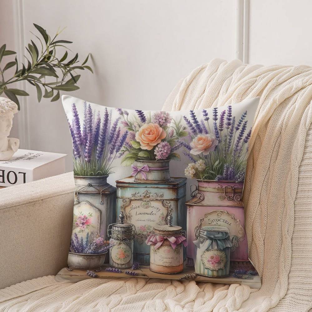 Kissenbezug mit Lavendel-Thema Heimdeko Überwurf für Sofa Bett Auto Raumdeko Geschenkidee
