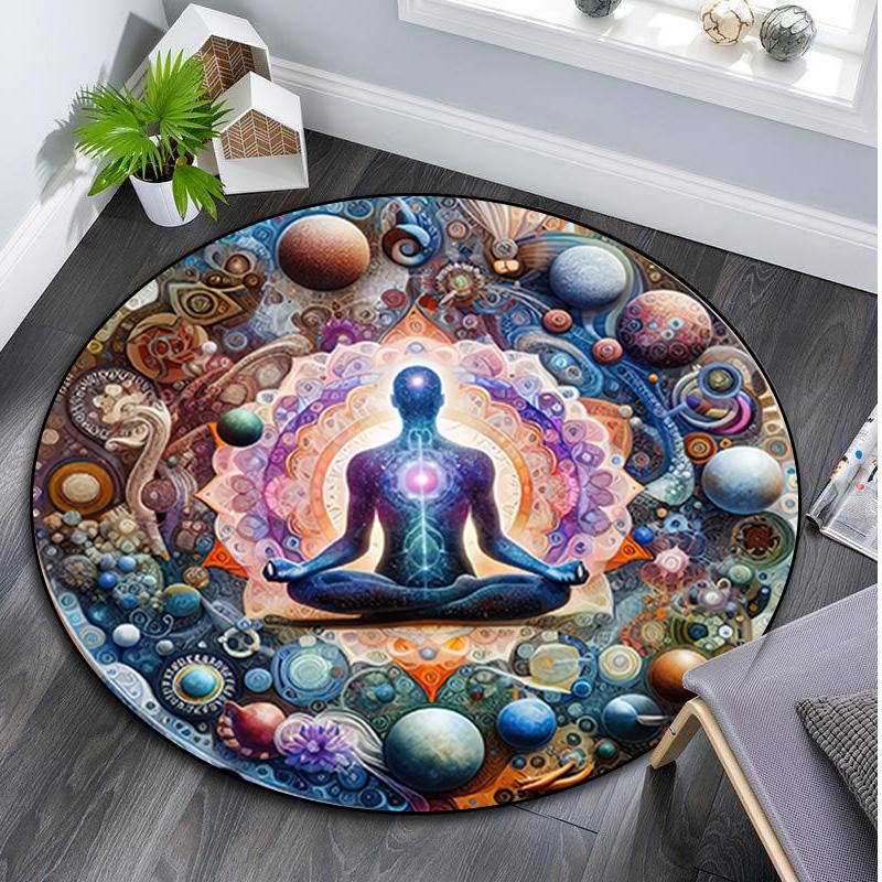 1Pc Lotus Meditation Circular Print Rug - home decoration Carpet For Living Room Bedroom Flooring Computer Chair Area Rug