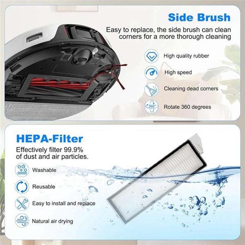 A02V-Replacement Parts For Roborock S8 Maxv Ultra Vacuum Cleaner- Main Side Brush, HEPA Filter, Mop Cloth& Dust Bag Set