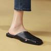 New Style Popular Women Mules Elegant Square Closed Toe Flat Slippers Female Shoes Casual Leather Black White Slides Plus Size
