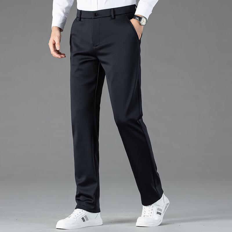 FAPAI Men's Wool Blend Fleece-Lined Straight Business Casual Trousers