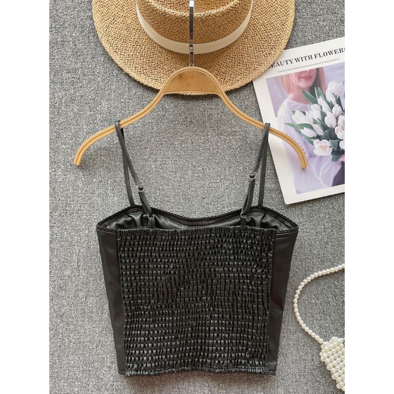 Leather Coat Tops Women's Fashion Ins Hot Camisole Women's Niche Style Chic Fancy Easiest for Match Sexy Short Top