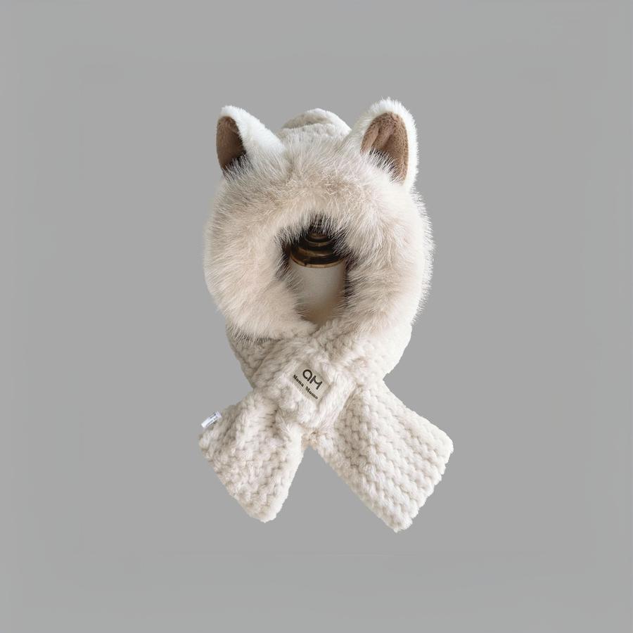 Cute Shiba Inu Long Ear Plush Winter Hat Scarf Set for Girls, Warm Two-Piece Cartoon Outfit