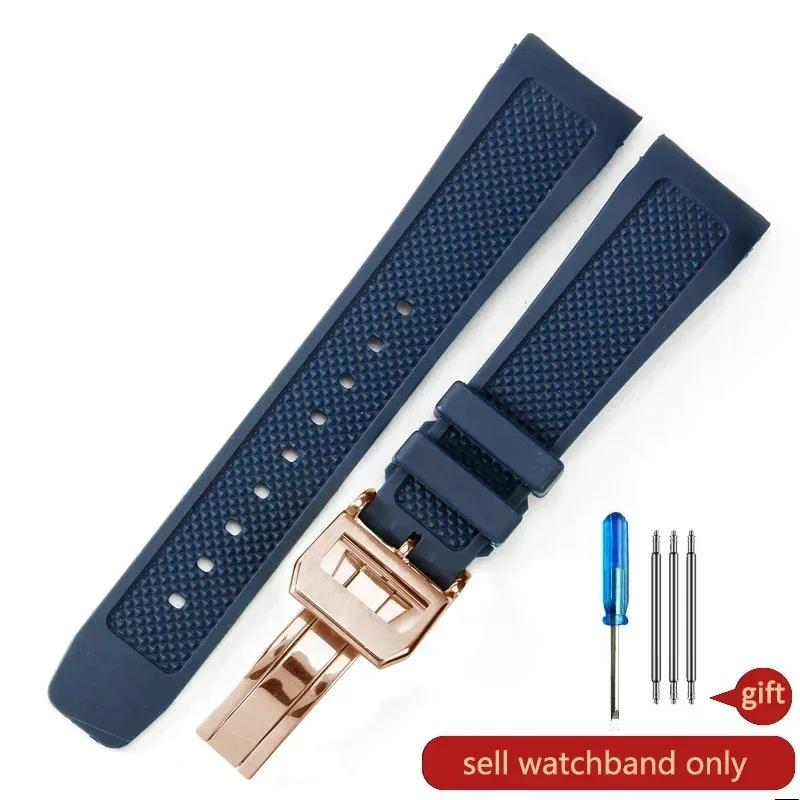 Flexible Comfortable-wearing Silicone Watch Strap Black Blue for IWC Portuguese Series IW390503 IW3907047 Arc Interface Band22mm