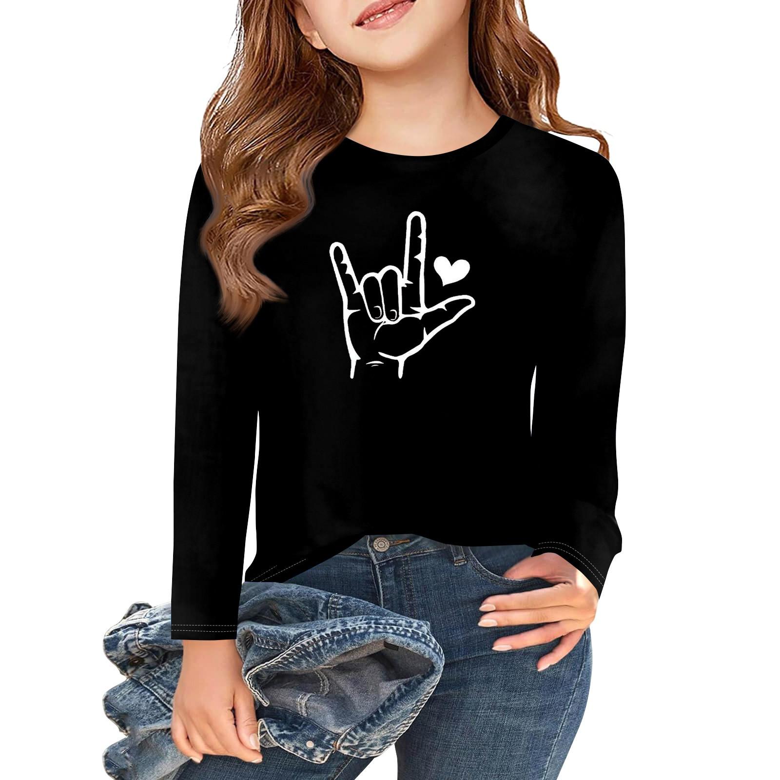 

Футболки с длинным рукавом для девочек Love ко Дню святого Валентина, детские осенние топы с круглым вырезом, базовые футболки для детей 5-14 лет 160